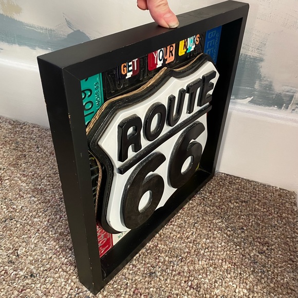 Route 66 3D Wood Metal Plastic Wall Art Framed Mini Licence plates 15"x15"x2" - Picture 3 of 10